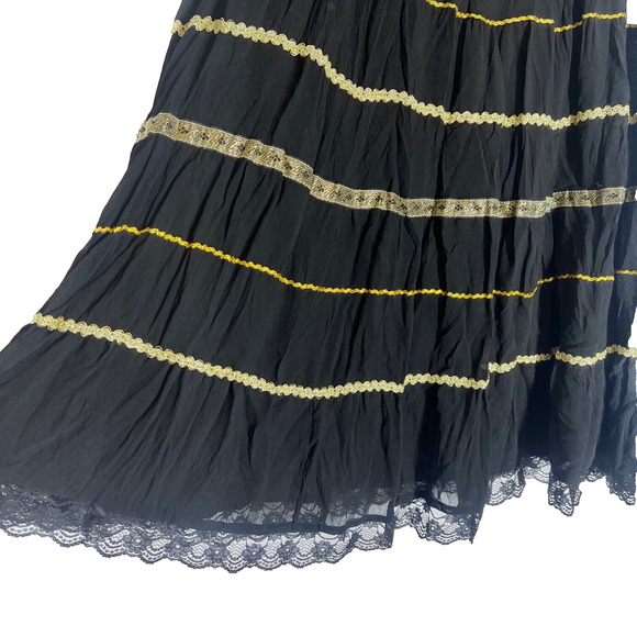 Vintage Black and Gold Maxi Skirt Womens Large Boho Gypsy Peasant Goth Cottage - Picture 3 of 6
